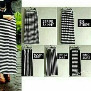 DNA 1497 TERLARIS   ONLINESOLO PROMO STRIPE SKIRT ROK SPAN PANJANG GARIS HITAM PUTIH SPANDEK (OS) ##