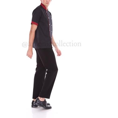 ❀ Baju Koki / Chef Hitam Dove List Merah Maroon ➻