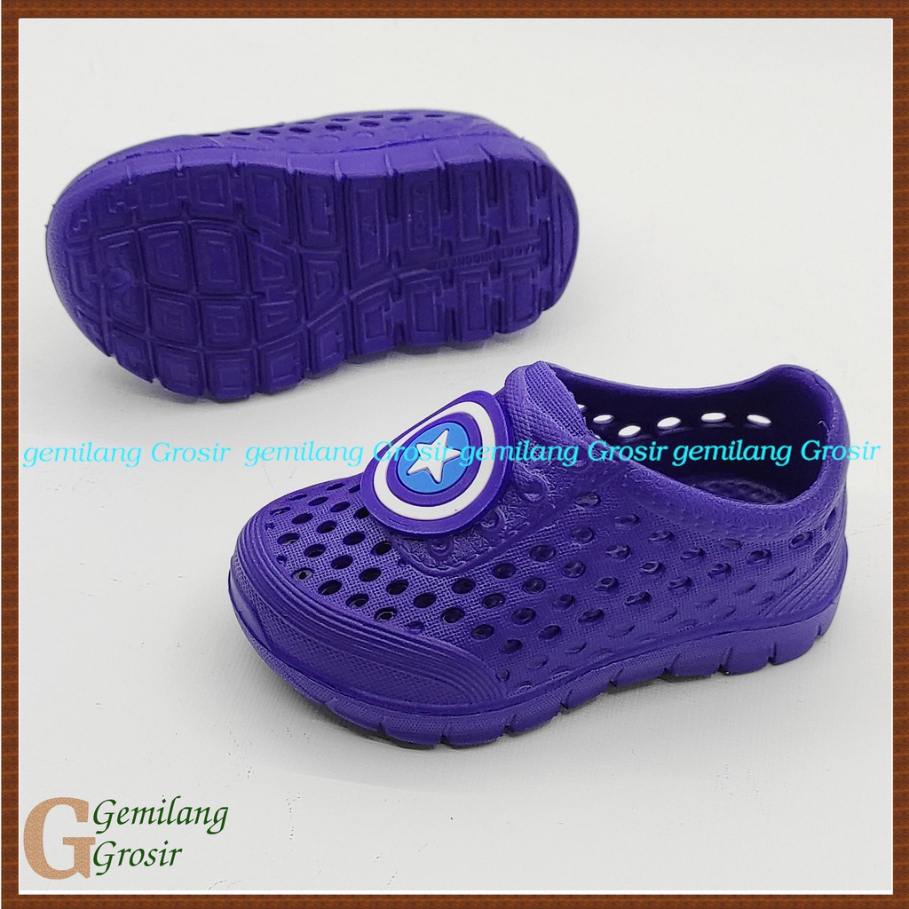 Sendal Anak Laki Laki Usia 6 - 12 Bulan Karet Anti Licin Size 19 Sepatu Sandal Slop Biru Ringan