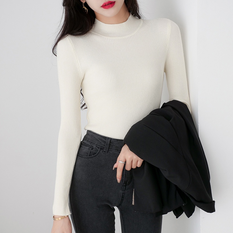 【Elegant】Women Bodycon Half-Collar Long Sleeve Pullovers  Knitted Tops 7446