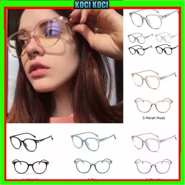 Kacamata Wanita Pria hitam  Frame Ringan Korea Design Lensa Transparan Anti UV