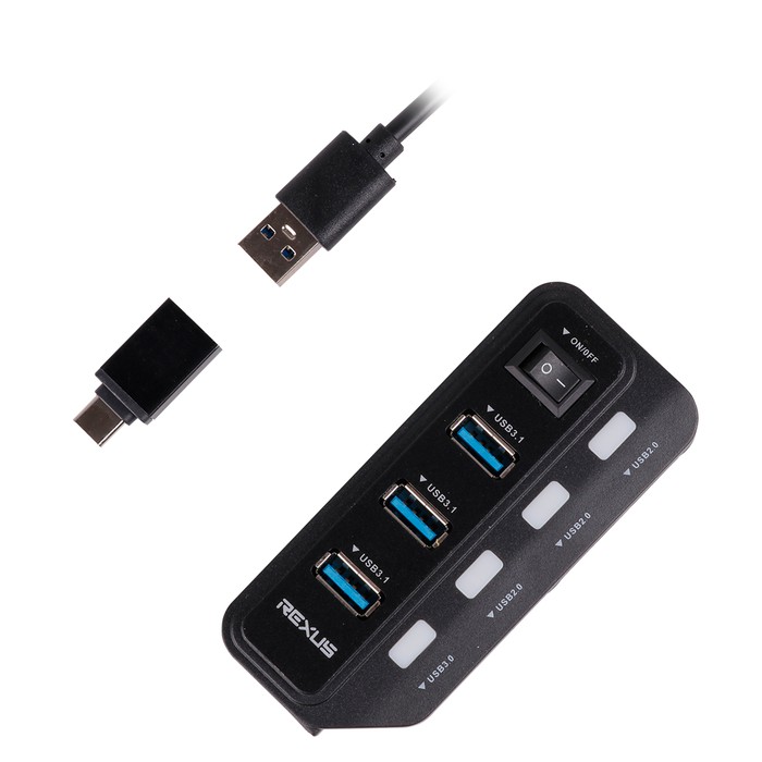 Rexus USB HUB V.3.0 V.2.0 H332 7 Port + Type C - RXH-332