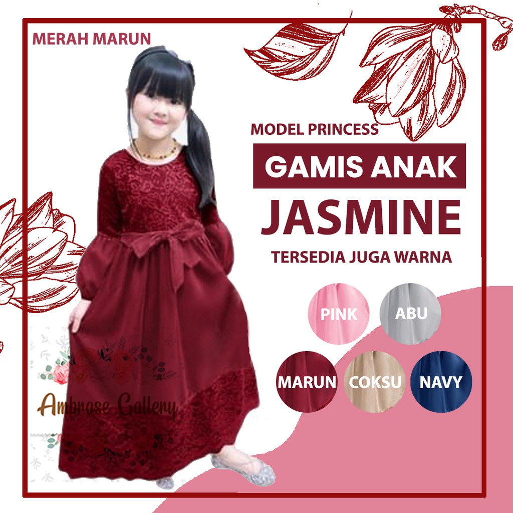 Gamis Brukat Anak Jasmine Umur 3 Sd 10 Tahun Dress Pesta Lengan Balon Bahan Brokat Mix Moscrepe Shopee Indonesia