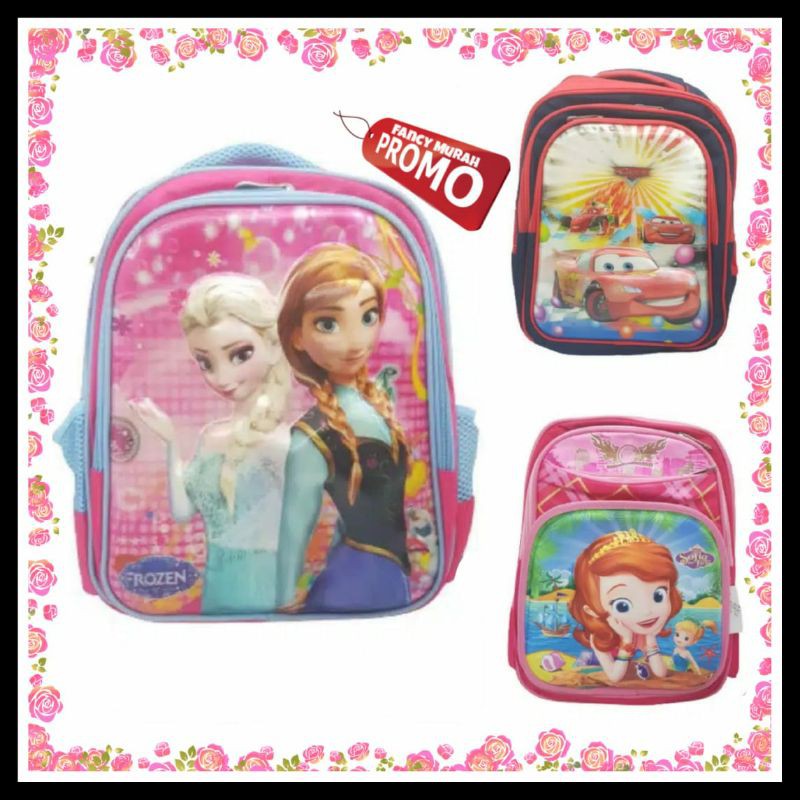 (PROMO) TAS RANSEL ANAK SD IMPORT - FROZEN SOFIA CARS