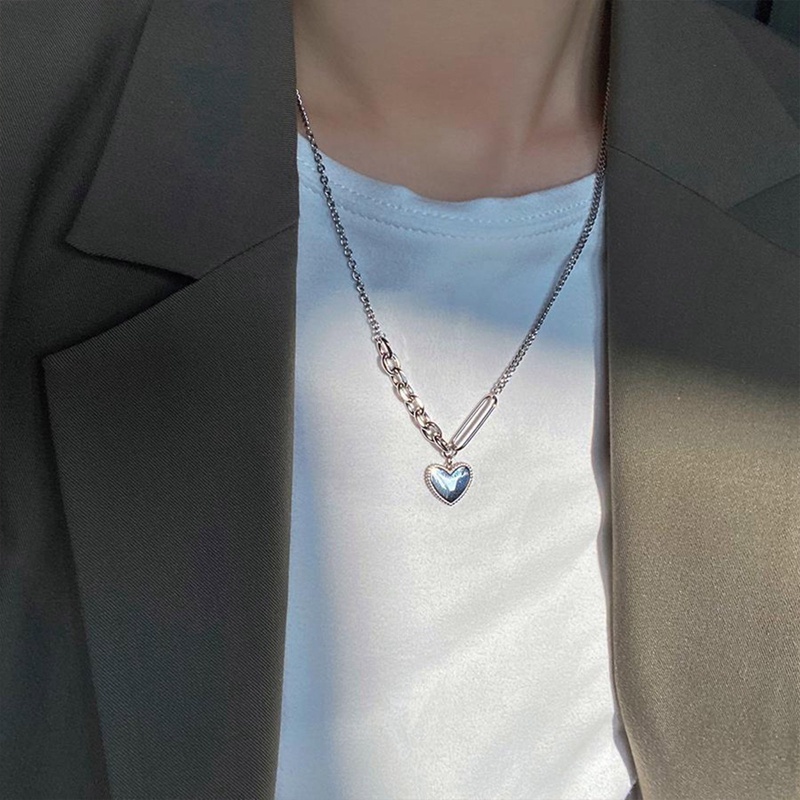 Kalung Rantai Dengan Liontin Hati Asimetris Gaya Jepang / Korea Selatan Untuk Wanita