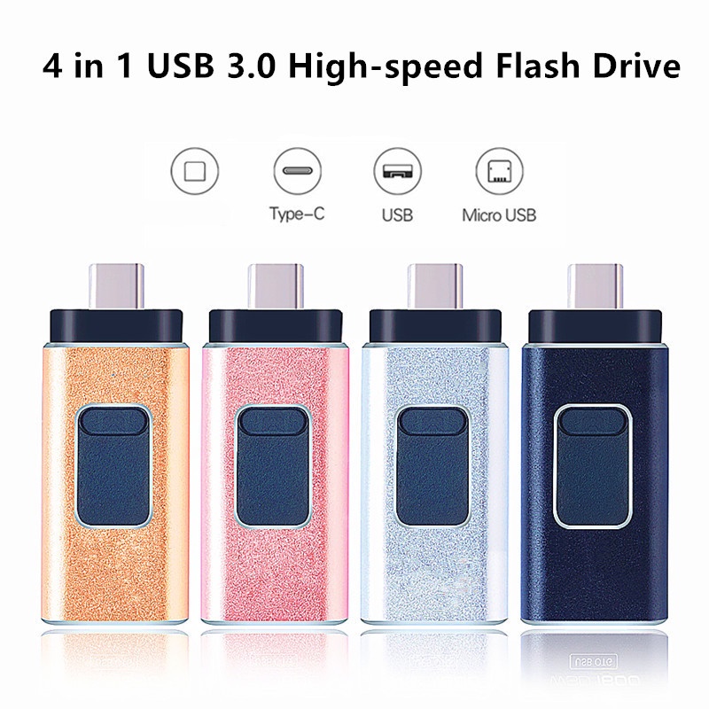4 in 1 USB 3.0 Flash Drive Untuk Semua Ponsel 512GB USB OTG Pen Drive Bahan Metal