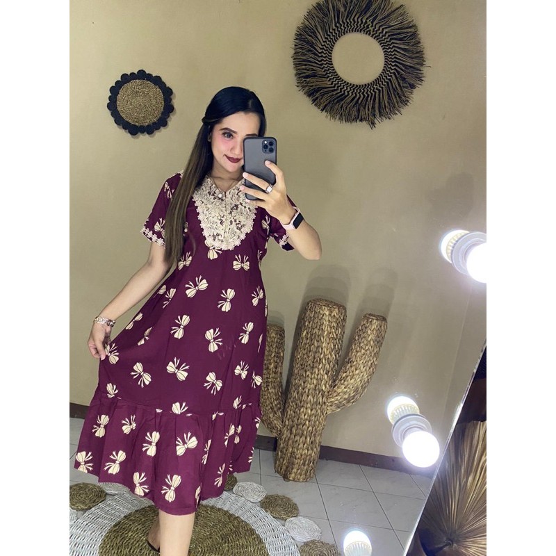DASTER ARAB RENDA || PITA BORKAT VEE || MODEL RESLETING DEPAN BUSUI & BUMIL LD 110-Ecer maroon