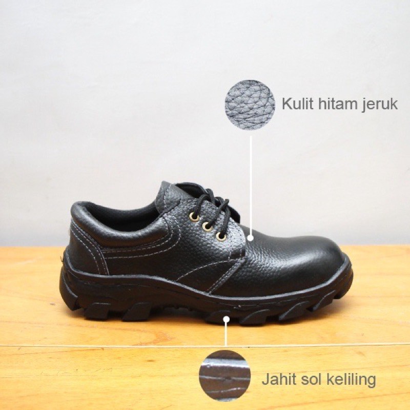 Sepatu safety pendek kerja pabrik kantor bahan kulit sapi