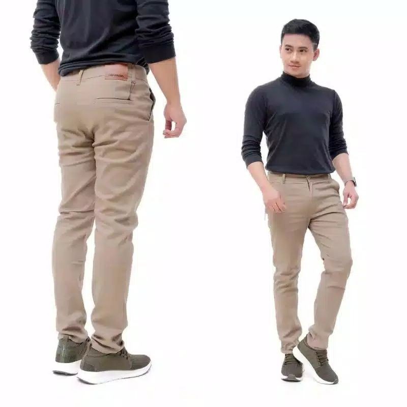 CELANA CHINO Panjang pria Slimfit KERJAHARIAN Santai Casual Formal Hitam Abu Cream Mocca Size 27-38