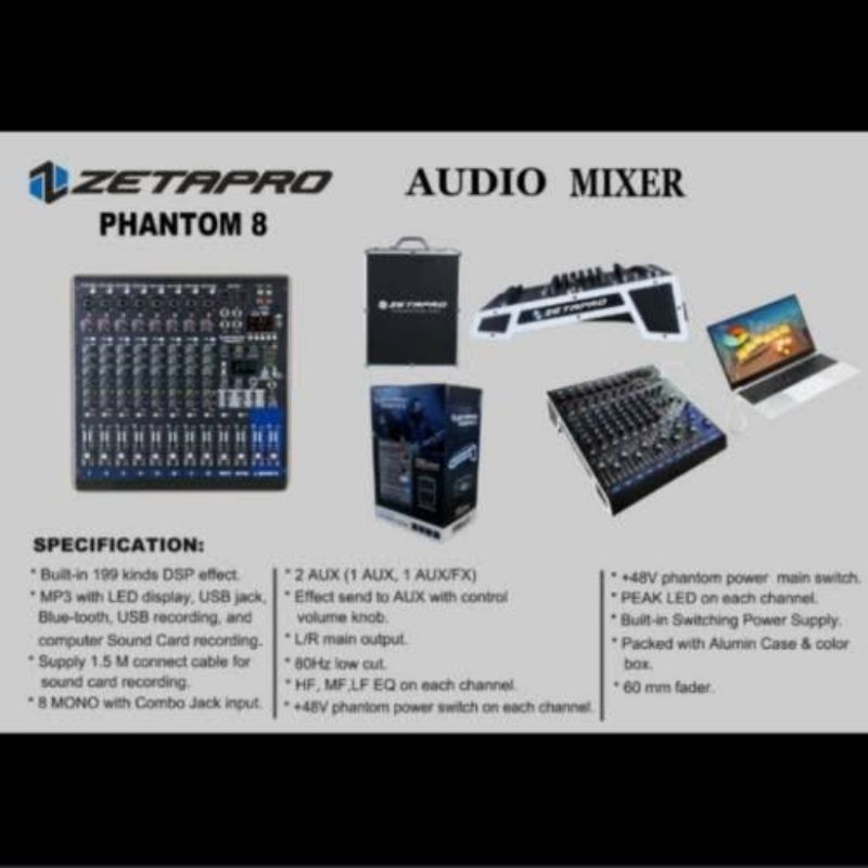 MIXER 6 CHANNEL ZETAPRO PHANTOM 8 ORIGINAL USB BLUETOOTH