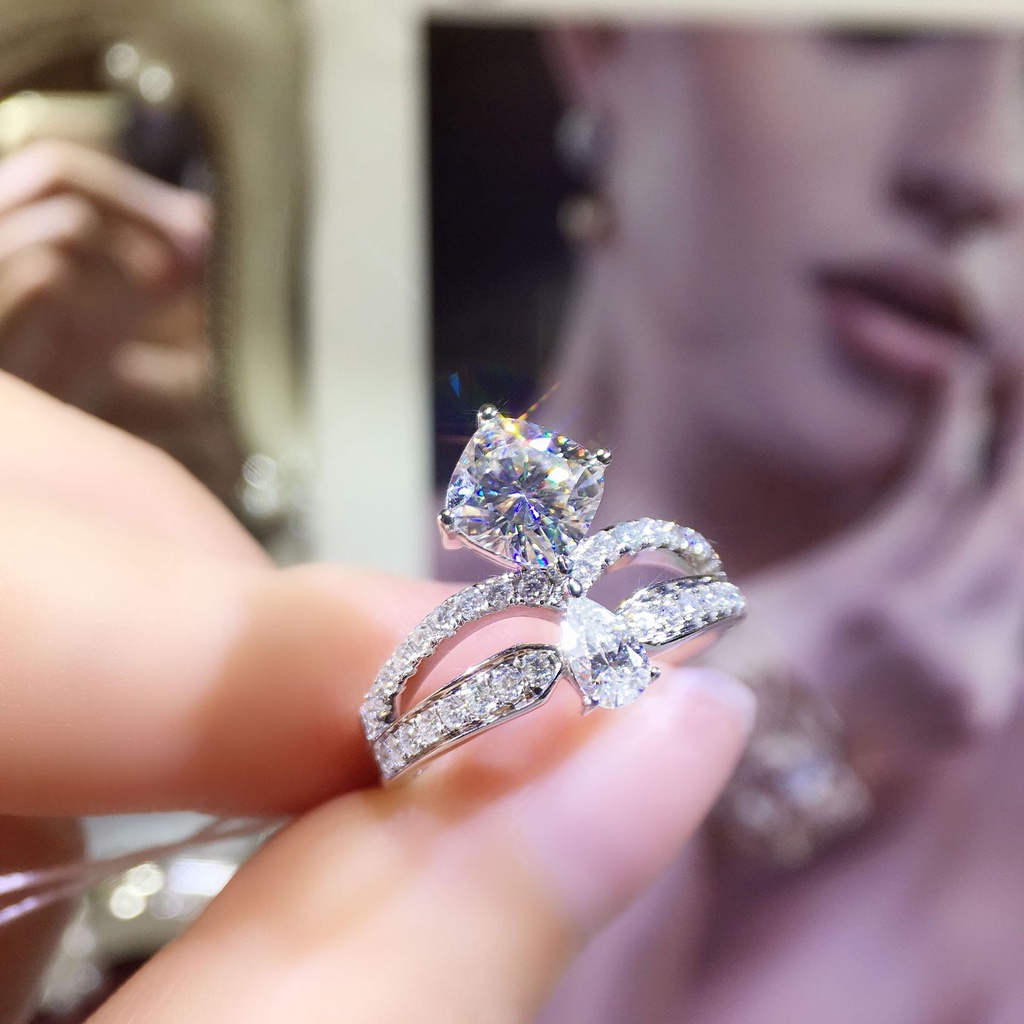 perak asli 925 cincin Wanita Kreatif Water Drop Putri Batu Permata Cincin Yang Dapat Disesuaikan Fashion Perhiasan