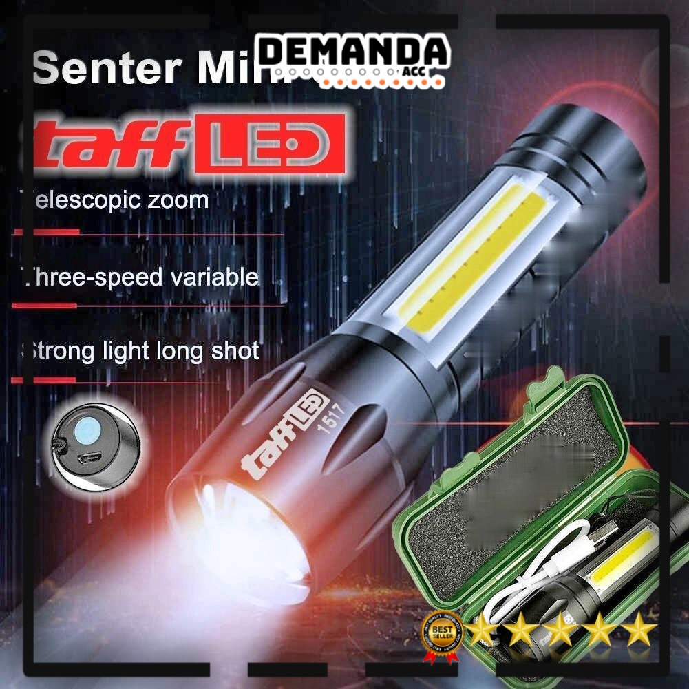 TaffLED Senter LED Q5 + COB USB Rechargeable Zoom Lentera Bisa di Cas Lampu Camping isi Ulang 1517