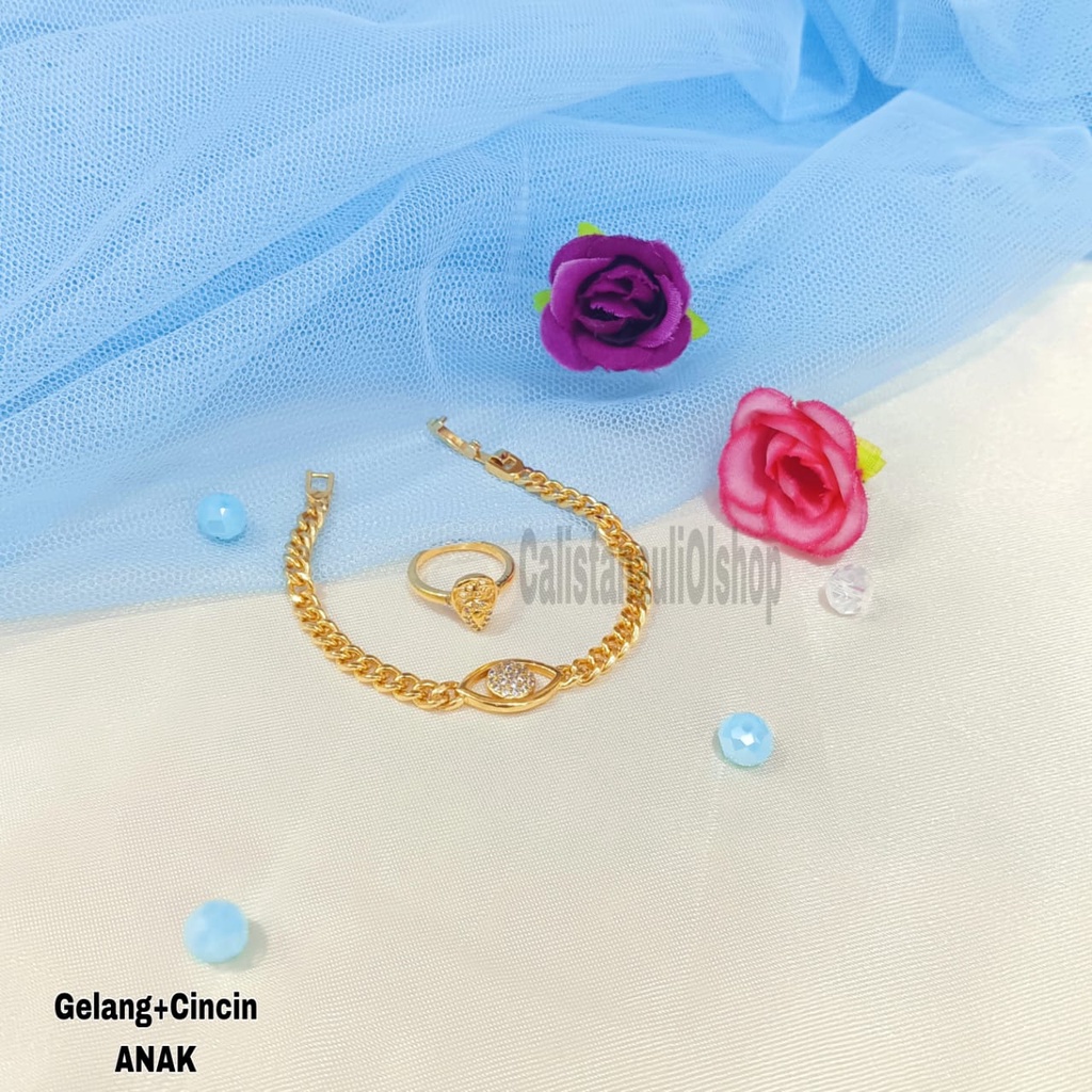 GELANG+CINCIN ANAK  GOLD PERHIASAN EMAS KOREA ANTI KARAT DAN ANTI LUNTUR