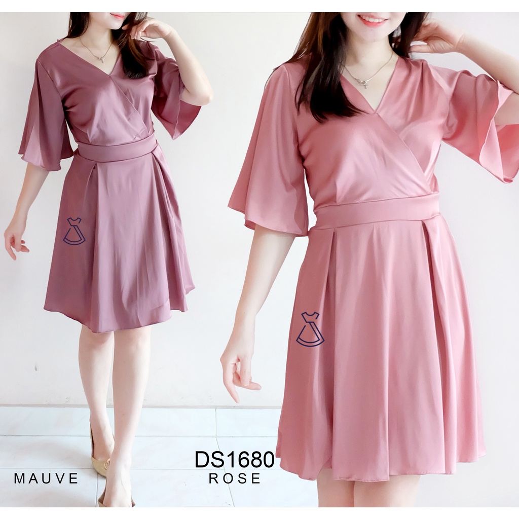 DS1680 - Dress Flare Wanita Basic Kimono Silk Comfy Pastel Casual Style