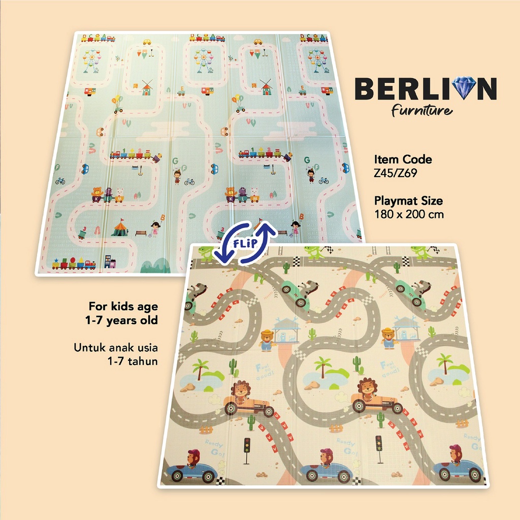 Playmat Bayi Karpet Lipat Anak lebih tebal Kualitas tinggi 180 x 200cm