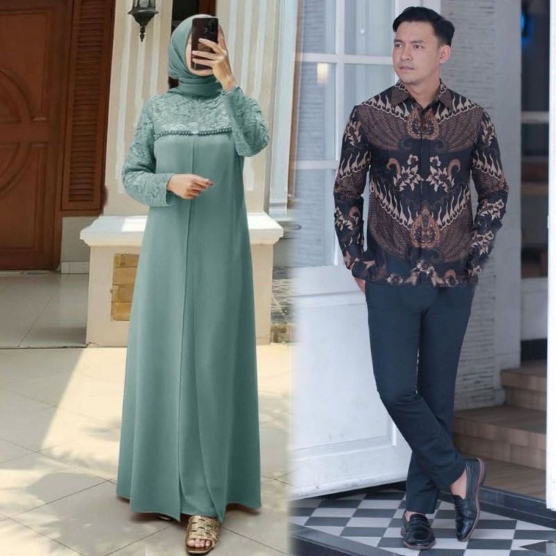 Seroja Maxy aulia maxi gamis seroja tile mutiara dress kondangan terbaru gamis wisuda simple gamis brukat muslimah seragam bridesmaid sarimbitan tunangan seroja dress couple pasangan cewe cowo couple kondangan modern terbaru