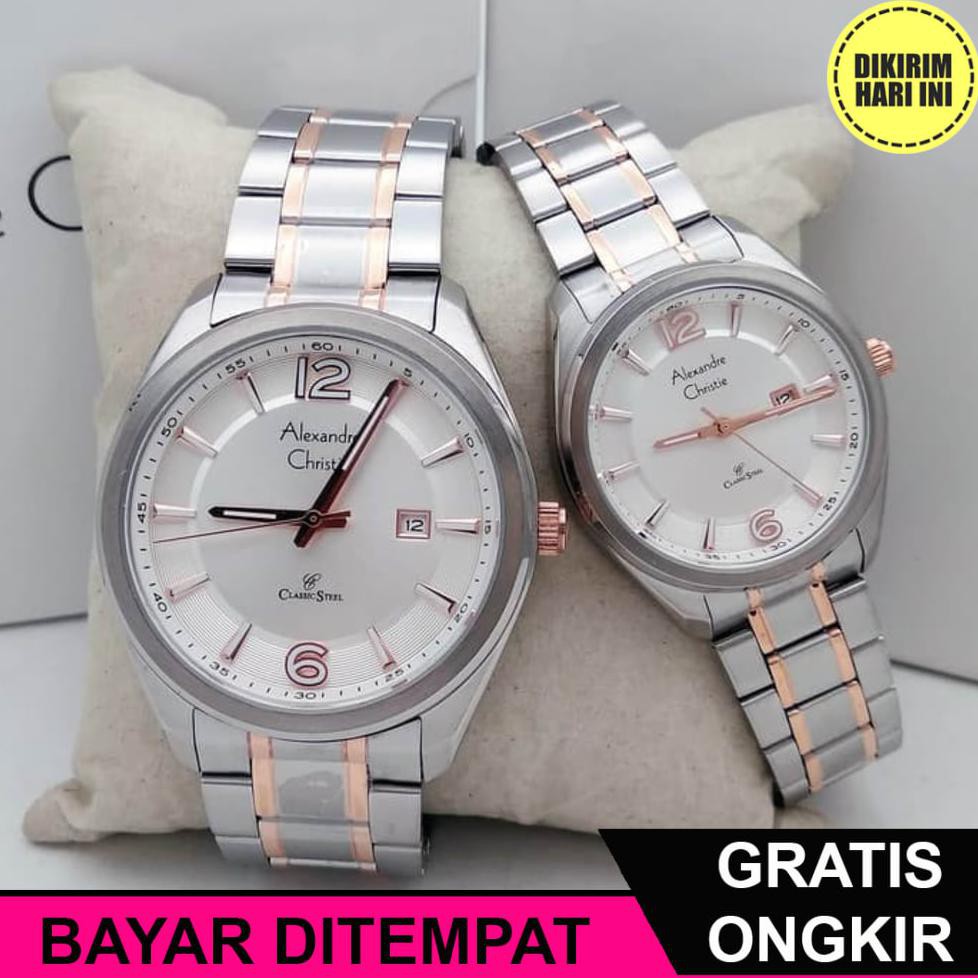 (BAYAR DITEMPAT) OE4248 JAM TANGAN PASANGAN ALEXANDRE CHRISTIE ORIGINAL AC 8583 MD LD SILVER