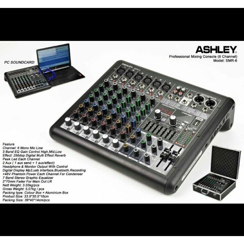 MIXER AUDIO ASHLEY SMR6/SMR 6 6 CHANNEL USBMP3BLUETOOTH ORIGINAL