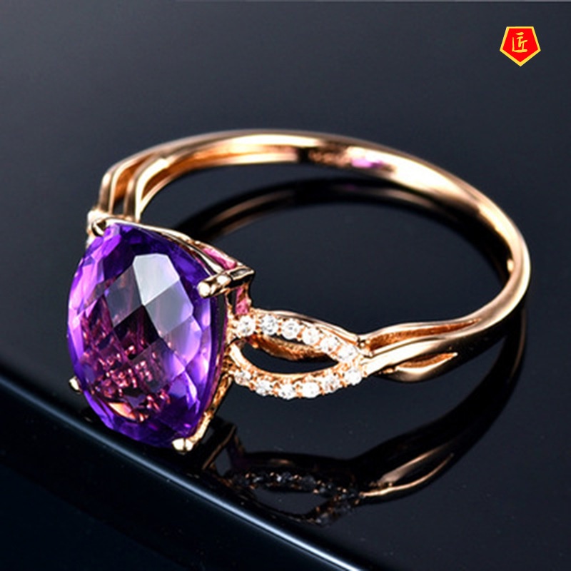 [Ready Stock]New High-End Natural Amethyst Ring Female 18K Rose Gold