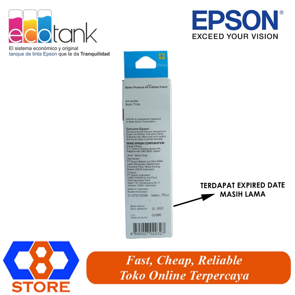 TINTA EPSON L800 L805 L850 673 T6732 CYAN ORIGINAL