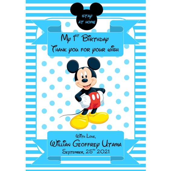 Kartu Ucapan Terima Kasih Ulang Tahun/  Thanks card Tema Blue Mickey Mouse 1