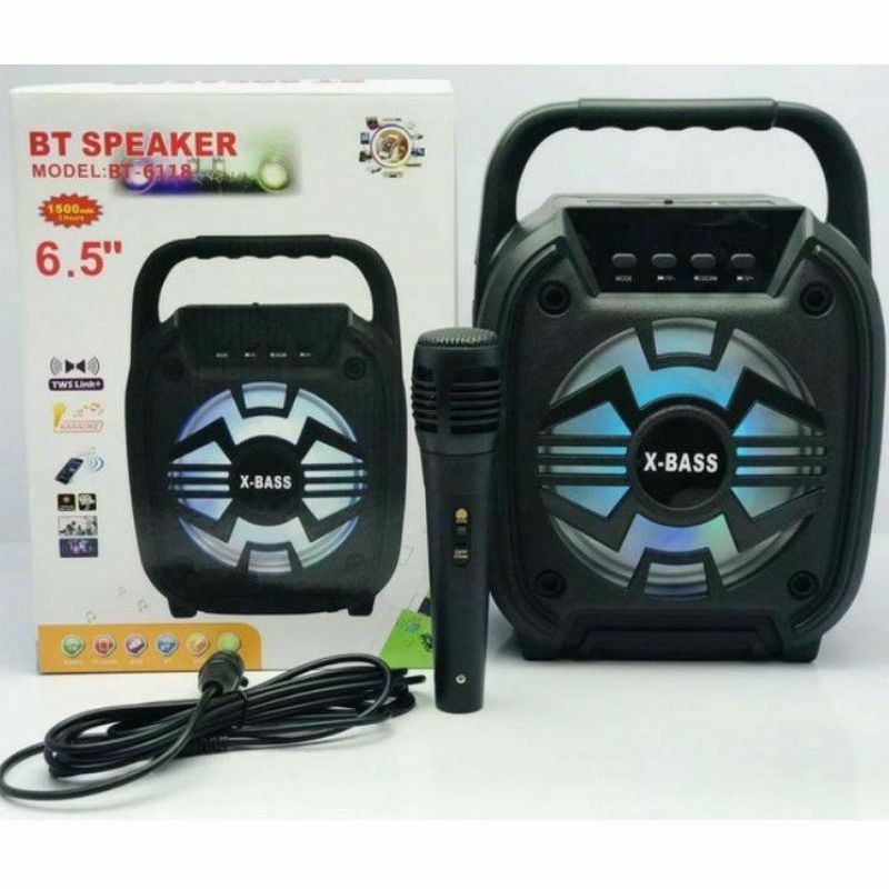 SPEAKER WIRELESS BLUETOOTH SUBWOOFER 6,5INC FREE MIC KARAOKE RADIO FM/SALON PORTABLE SUPER BASS LED