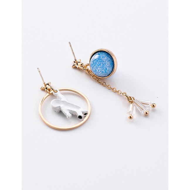 LRC Anting Tusuk Fashion Gold Astronaut Planet Moon Asymmetric Earrings F54309