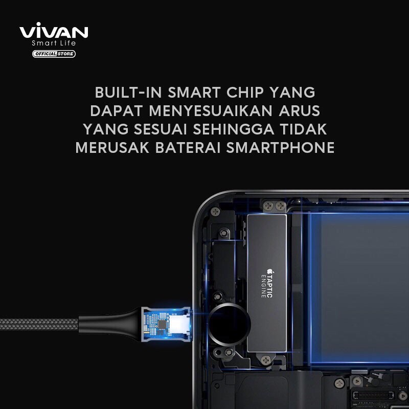 VIVAN VDL100 / VDL200 Kabel ipon Lightning 2.4A LED Light Quick Charge 1M &amp; 2M - Garansi Resmi 1 Tahun