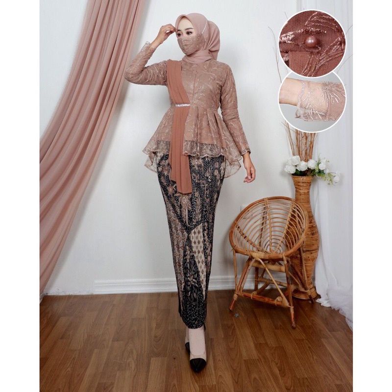 Set Kebaya Aurora Selendang Mutiara Terbaru / Kebaya Modern / Kebaya brokat / Atasan Wanita / Outfit Baju Pesta / Kebaya Terbaru / Kebaya Tunik / Set Kebaya Wisuda / Kebaya Kondangan / Tunik Wisuda /