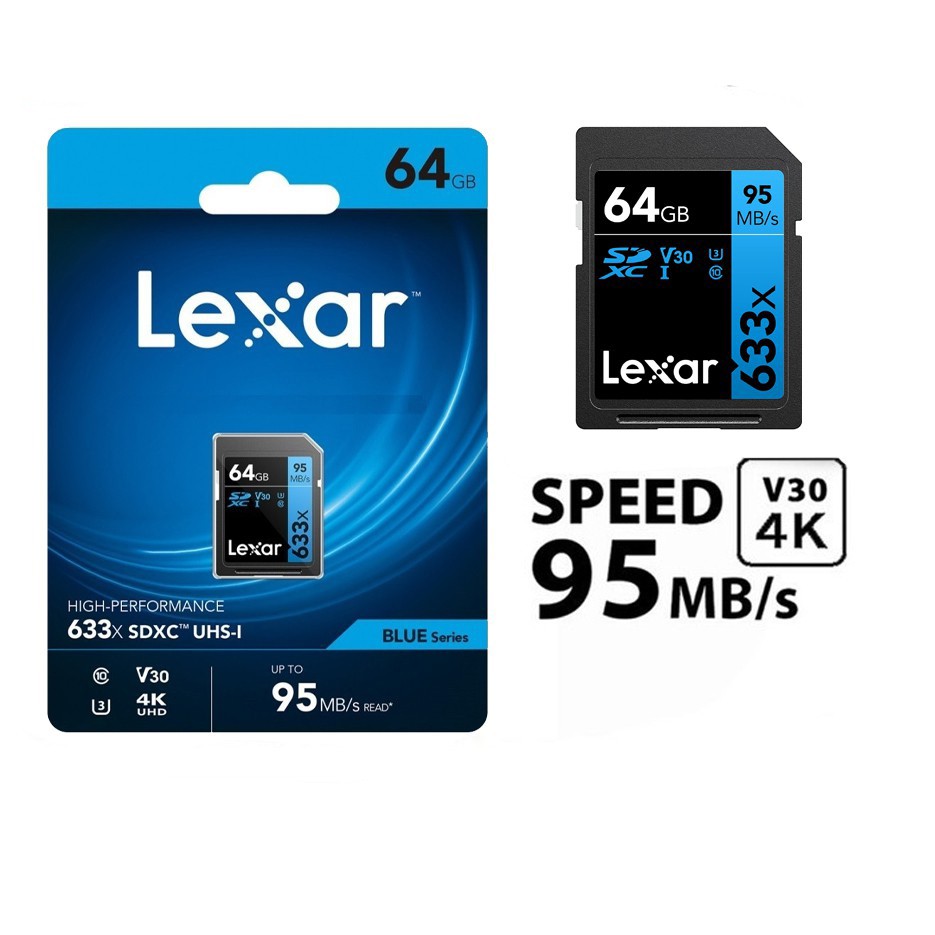 Lexar High performance 633x 64GB SDHC SDXC UHS-I Card Up to 95MB/s