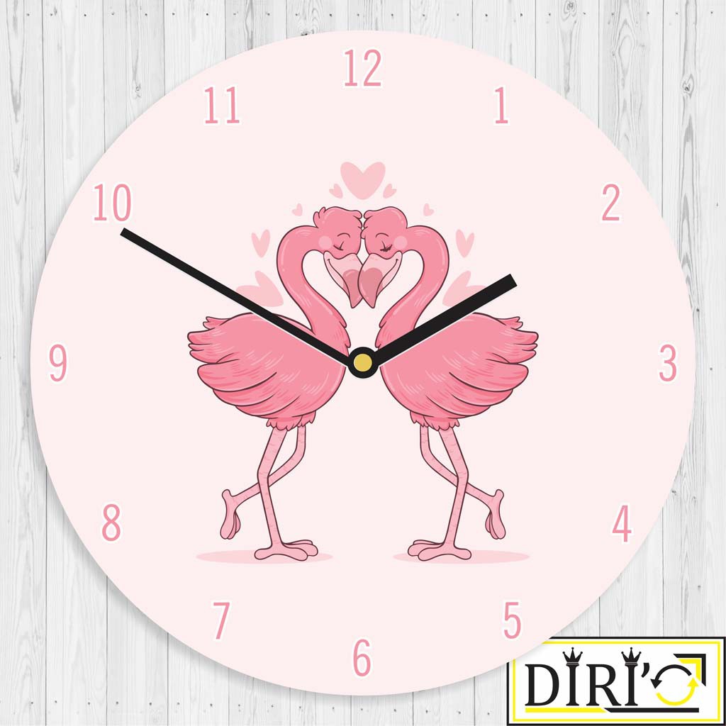 Jam Dinding Kayu Flamingo Unik Wall Decor Shabby Chic Hiasan Rumah Minimalis-Couple Go