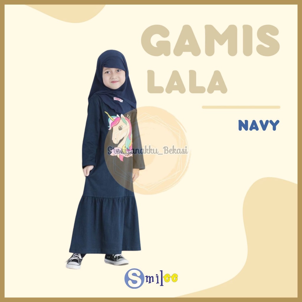 Gamis Kaos Anak Lala Warna Navy Size 2-8Tahun Free Masker