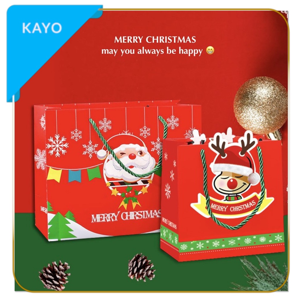 

Kantong karton motif natal merah , kantong hadiah tema natal , paper bag x'mas