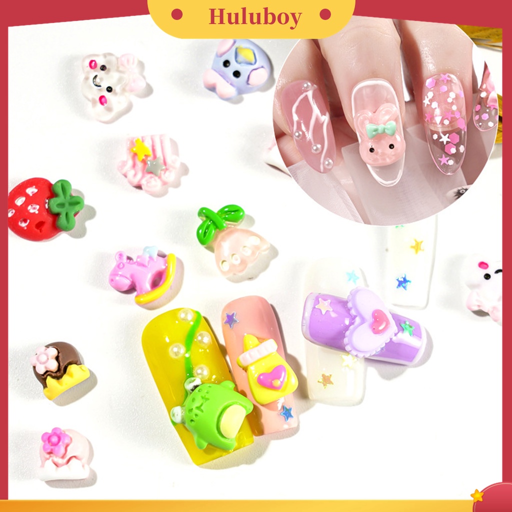 Huluboy Huluboy♡ 1 Kotak Charms 3D Bentuk Kartun Bahan Plastik Untuk Dekorasi Nail Art