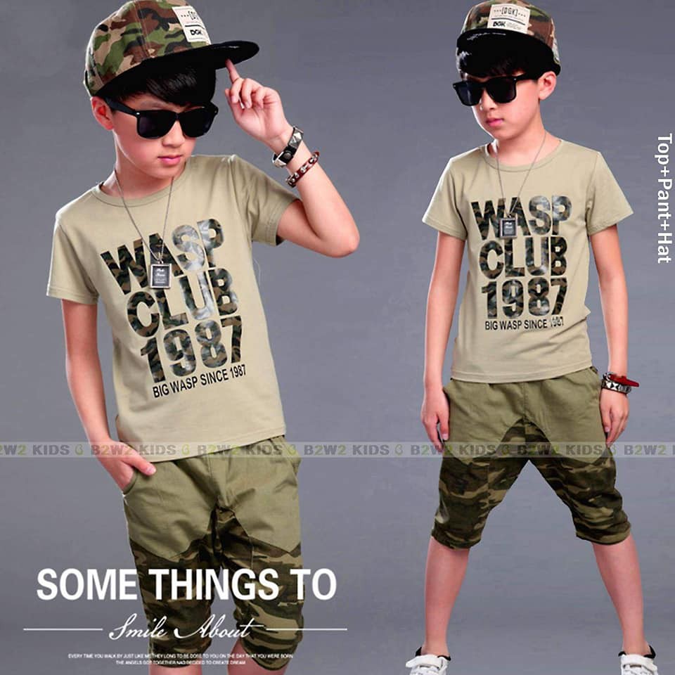 Setelan Anak Cowok Club Army Set 3in1 (baju, celana, topi)