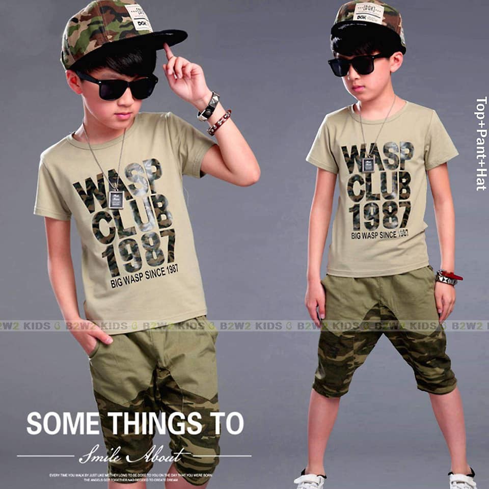 Setelan Anak Cowok Club Army Set 3in1 (baju, celana, topi)