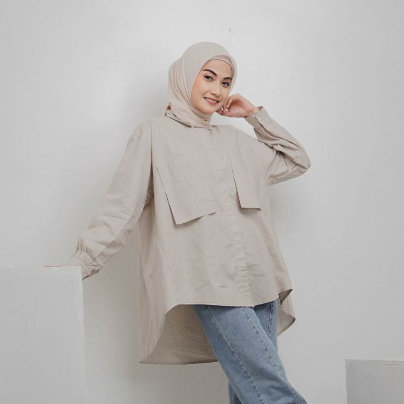 Kemeja blouse oversize gaudy kantong dua katun linen shirt ld 120 - Kemeja pocket wanita oversize - Kemeja fuchia wanita