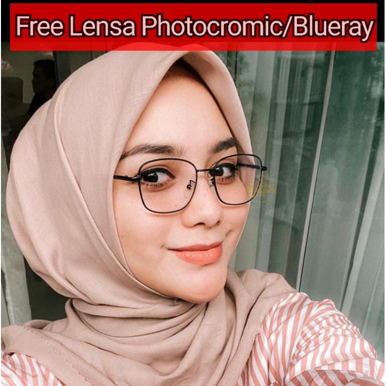 Kacamata besi kotak | paket frame + lensa photocromic | kacamata wanita / pria