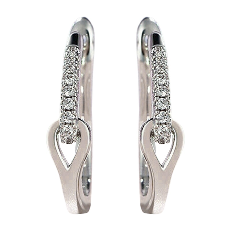 Anting Hoop Bentuk U Warna Silver Bahan Cubic Zircon Untuk Wanita