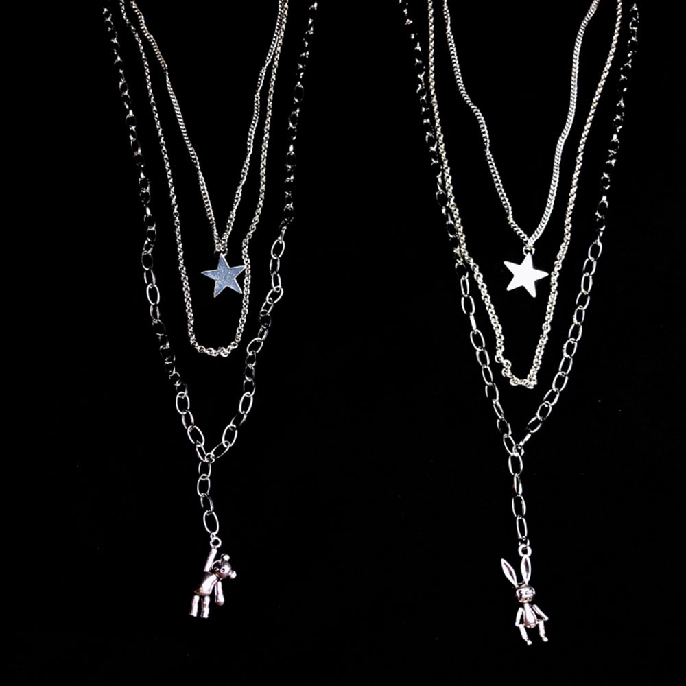 【COD Tangding】2pcs/set Rabbit Bear with Stars Necklace Cool Boy Girl Accessory Jewelry