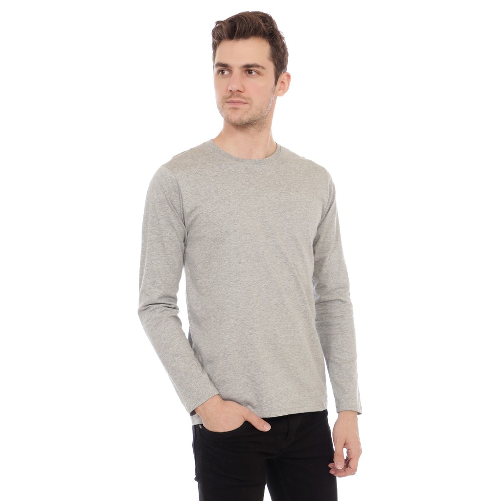 KAOS POLOS COTTON COMBED - UNISEX LENGAN PANJANG - ABU MISTY