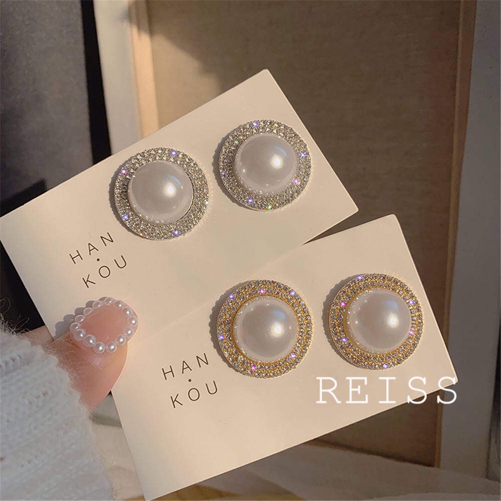 Anting Mutiara Bentuk Bulat Lapis Emas Gaya Korea Untuk Wanita