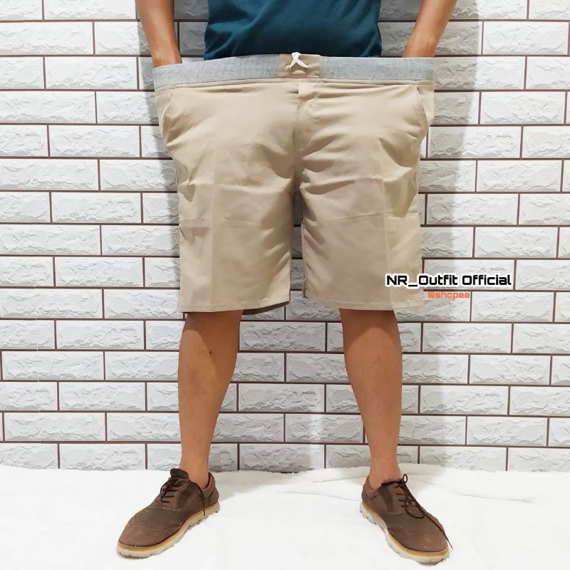 Celana Chino Pendek Pria Jumbo Big Size Chinos Pinggang Karet Cotton Combed Diamond Size 39-44