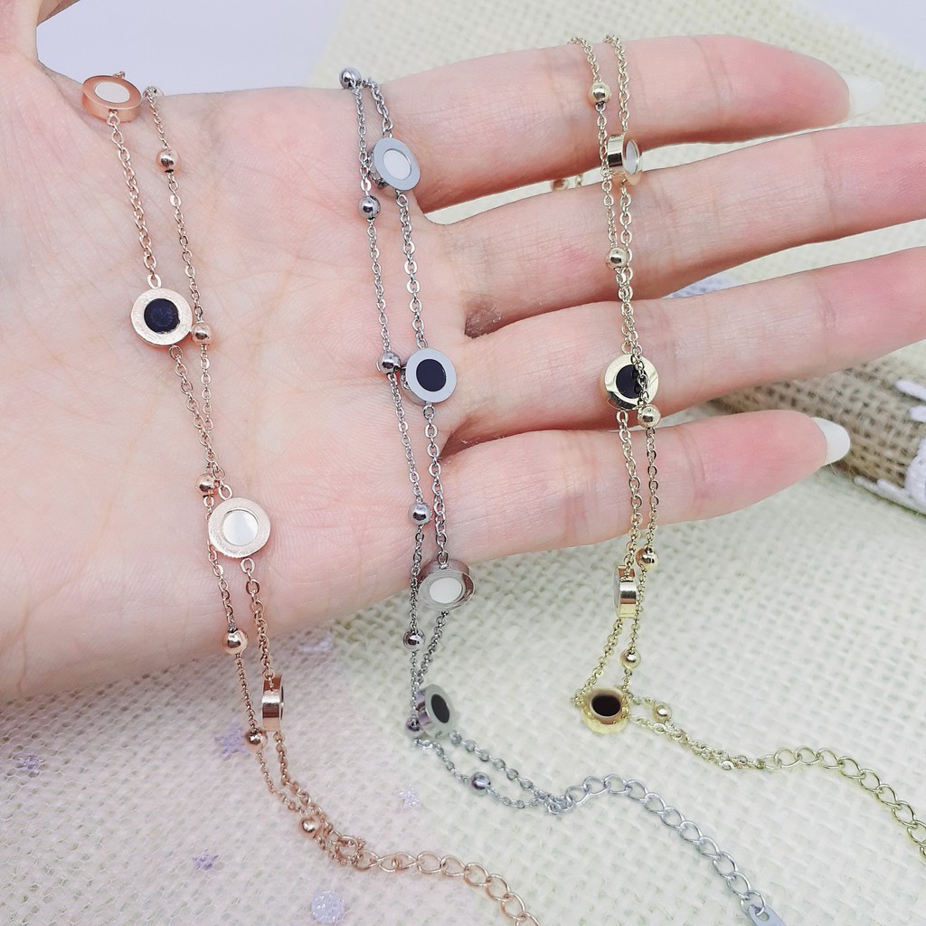 Gelang Titanium Branded Rose Gold Silver Bulat Hitam - BB397