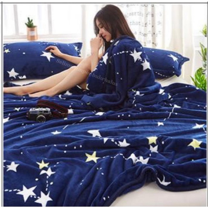 PROMO - SELIMUT BULU HALUS MOTIF KOTAK ABU 180X200 TERMURAH TERLARIS - BINTANG BIRU180 SELIMUT BULU