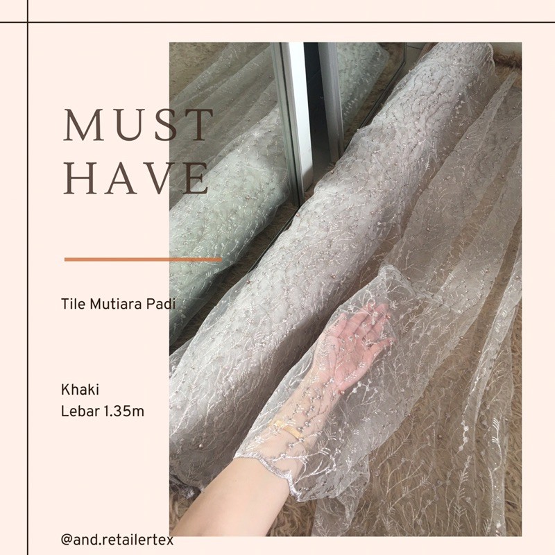 Kain brokat tile Mutiara Padi warna Khaki caramel