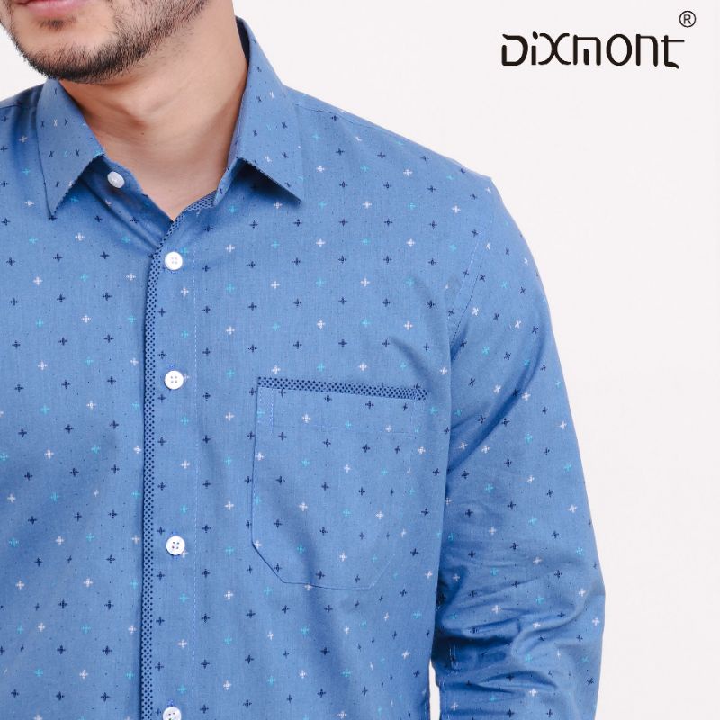 Dixmont Kemeja Pria Basic Formal Motif Lengan Panjang Hem ML01521