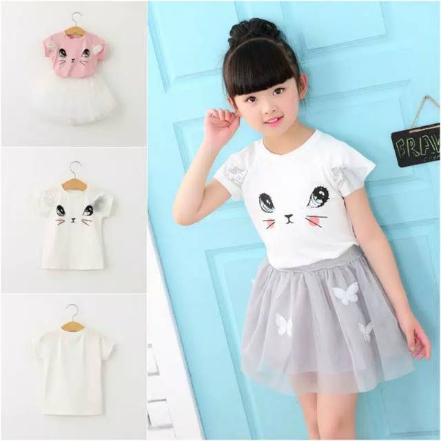 Setelan anak cewek lengan pendek  import setelan anak perempuan import set 2pcs setelan rok tutu