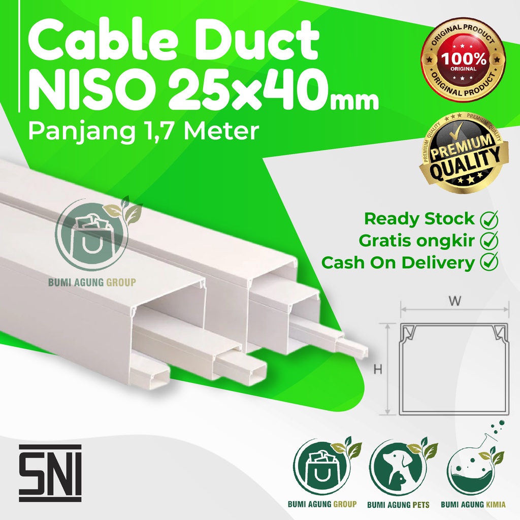 NISO KABEL DUCT 25 X 40 1.7 Meter /TRUNKING 25X40 DAK WIRING PROTEKTOR