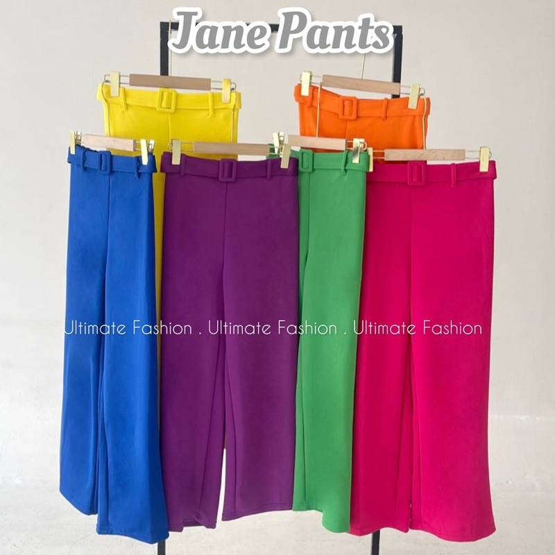 Jane Basic Cullote Pants - Celana Kulot Belt Wanita Scuba Import Premium - Celana Panjang High Quality Korea Kekinian Terbaru  Rakku